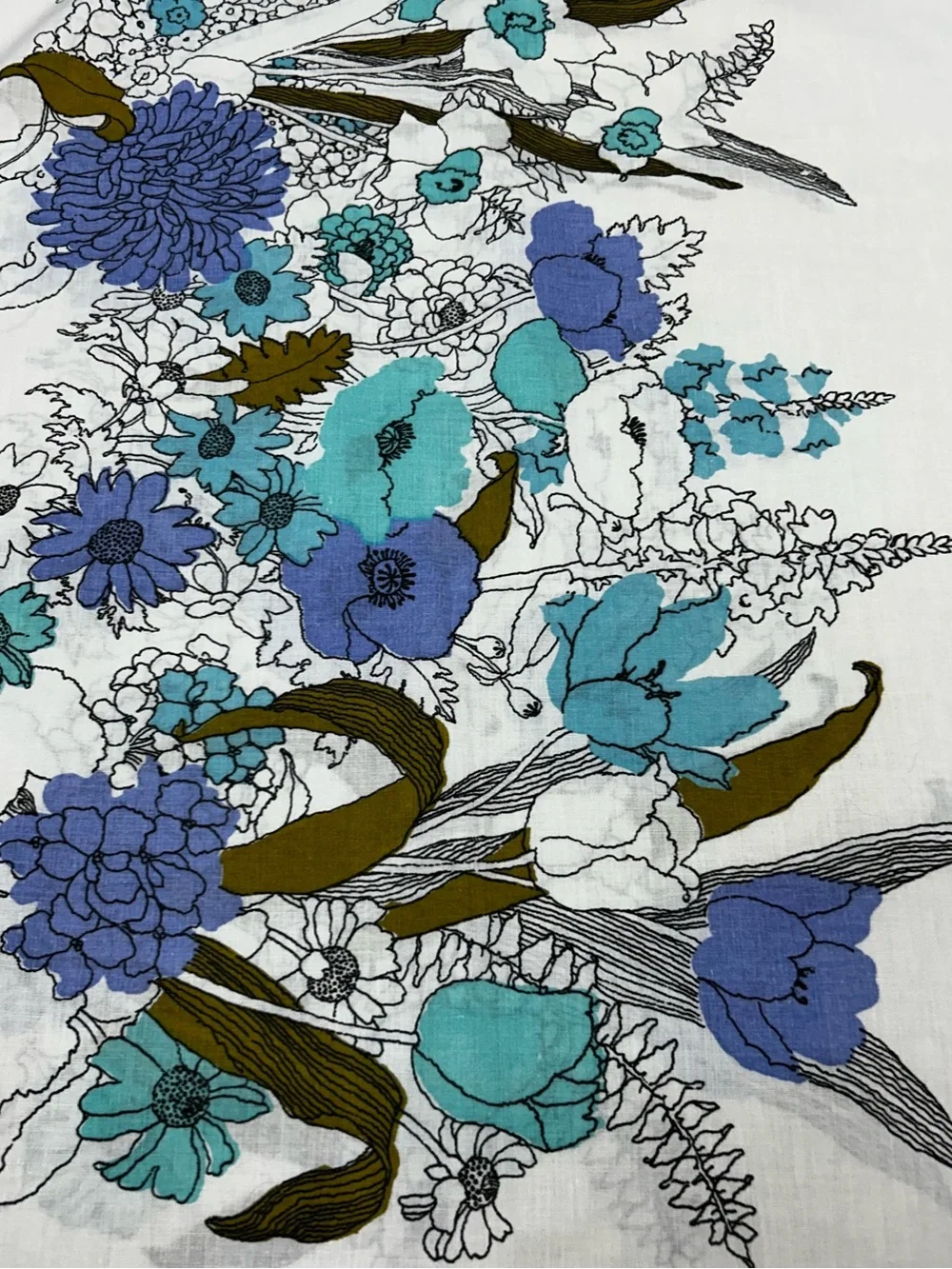 Vintage Mod Blue Floral Print Pillowcase Standard 20x26 Made in USA